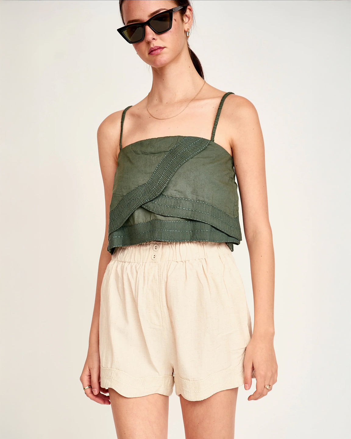 Mirth Bahia cropped Tank In Verde Fossil