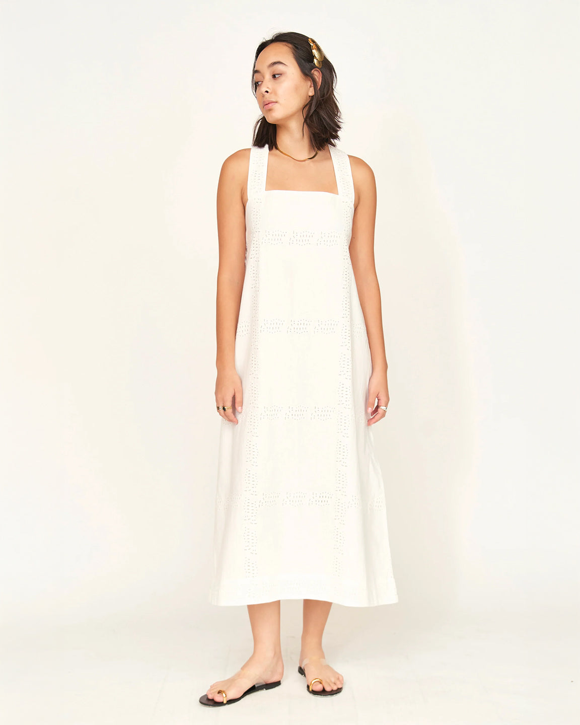 Mirth Ica Dress In White Marine Eyelet