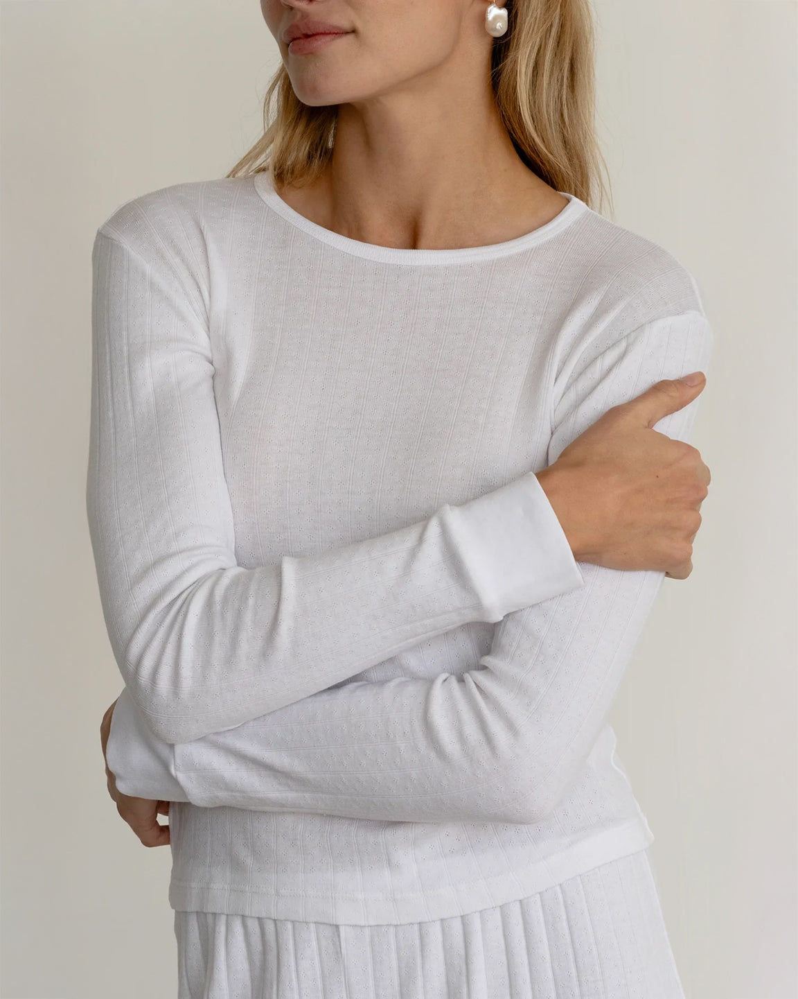 Donni. The Pointelle Long Sleeve in Powder
