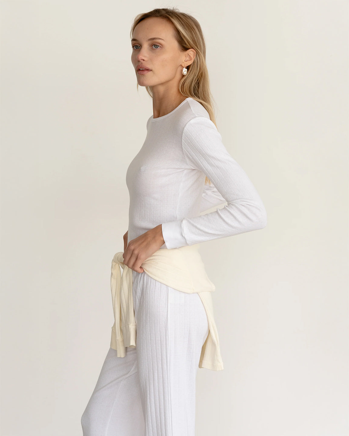 Donni. The Pointelle Long Sleeve in Powder