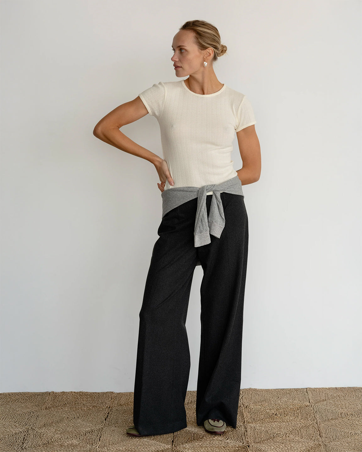 Donni. The Pointelle Baby Tee in Creme