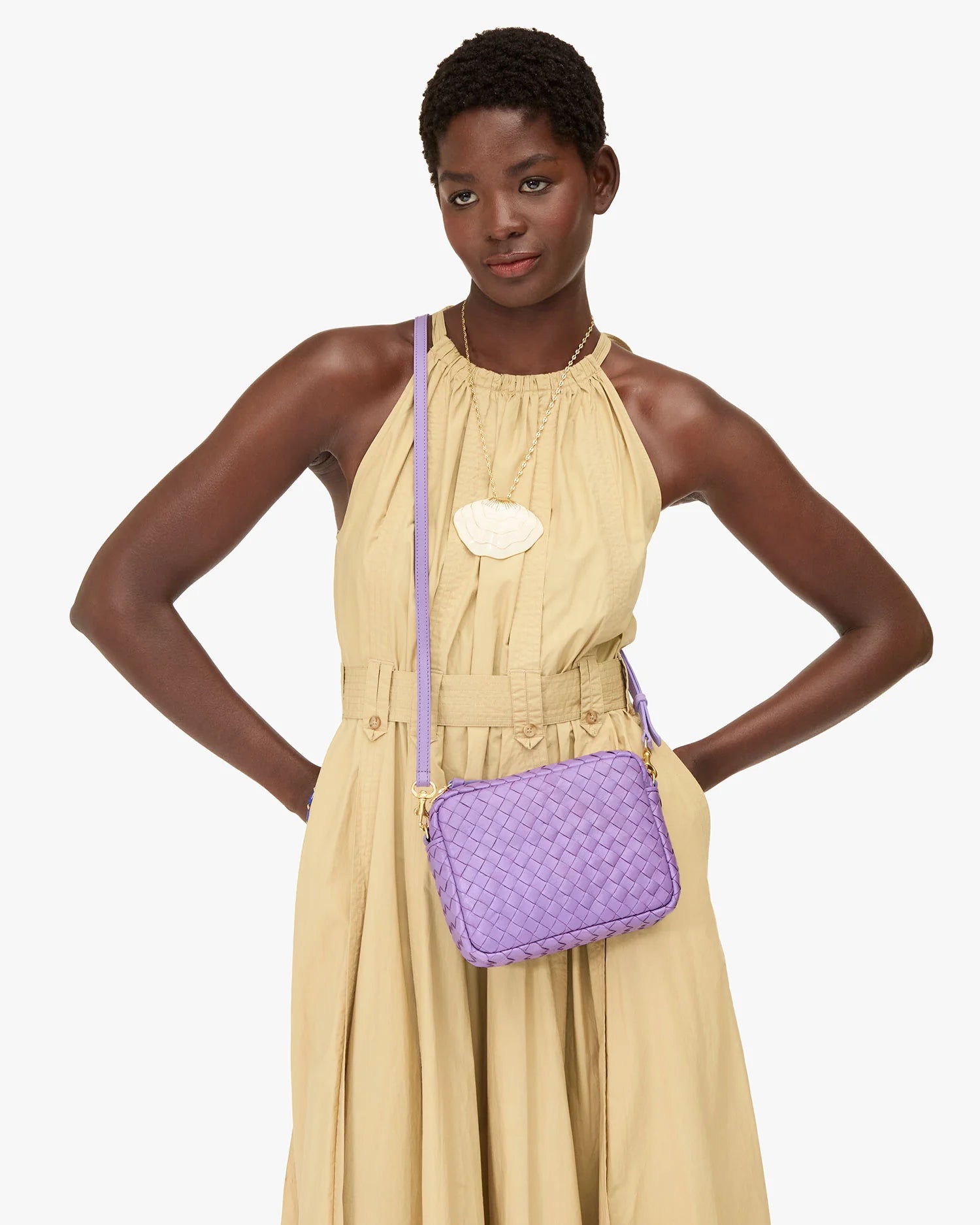 Clare V. Medium Woven Midi Sac in Diagonal Jacaranda
