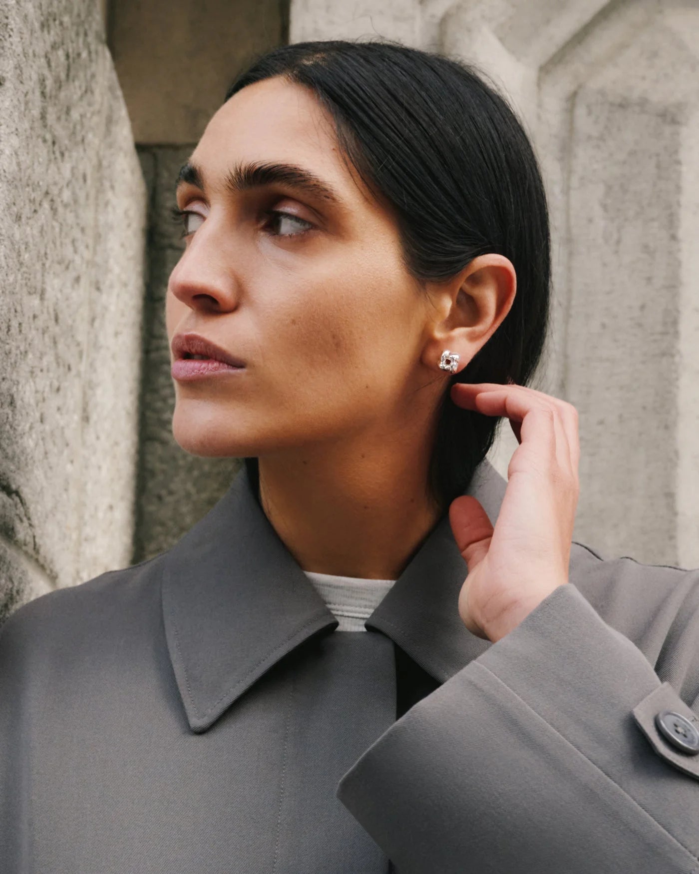 Jenny Bird Mini Woven Square Earrings High Polish Silver
