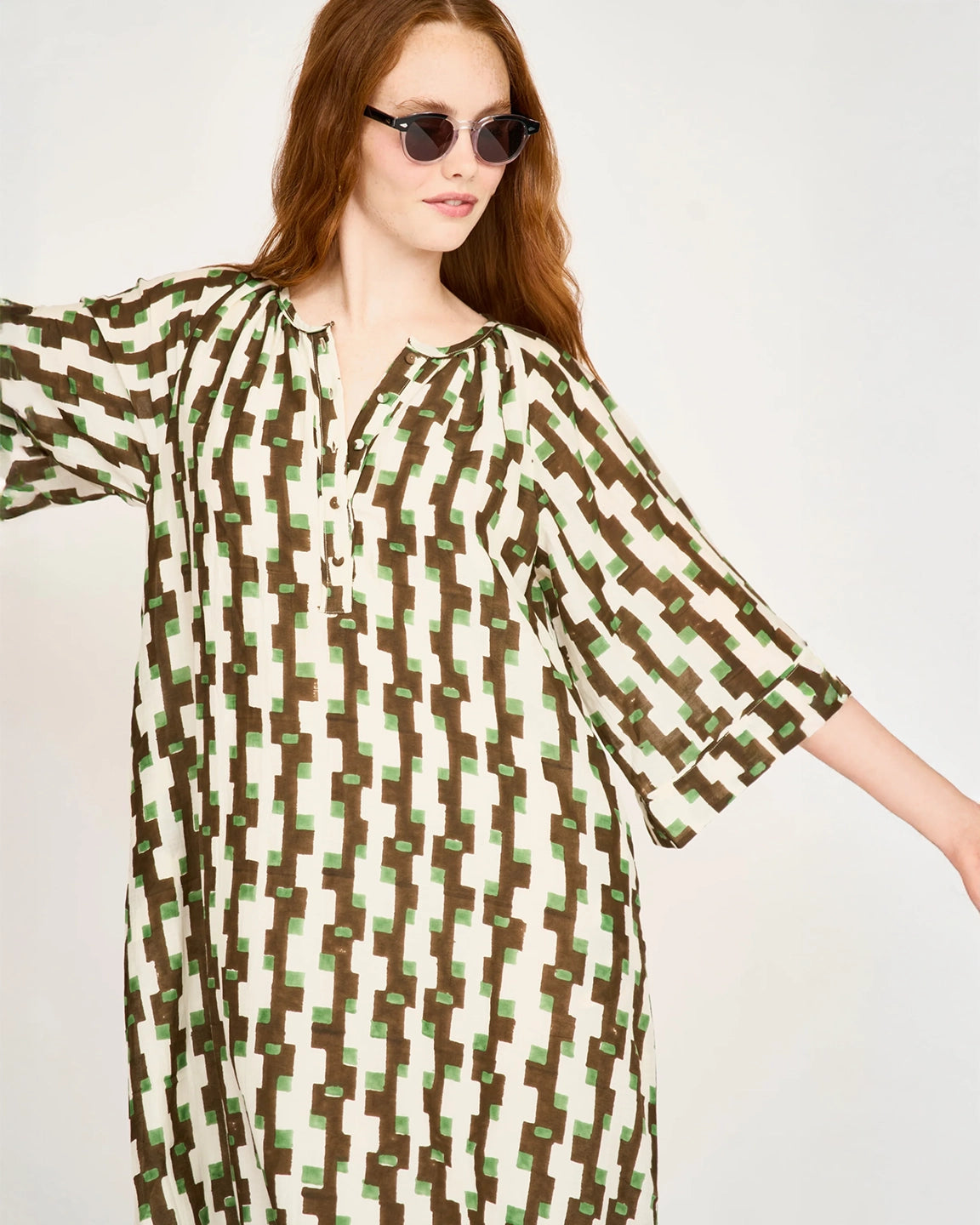 Mirth Faro Caftan in Chocolate Mint Hopscotch