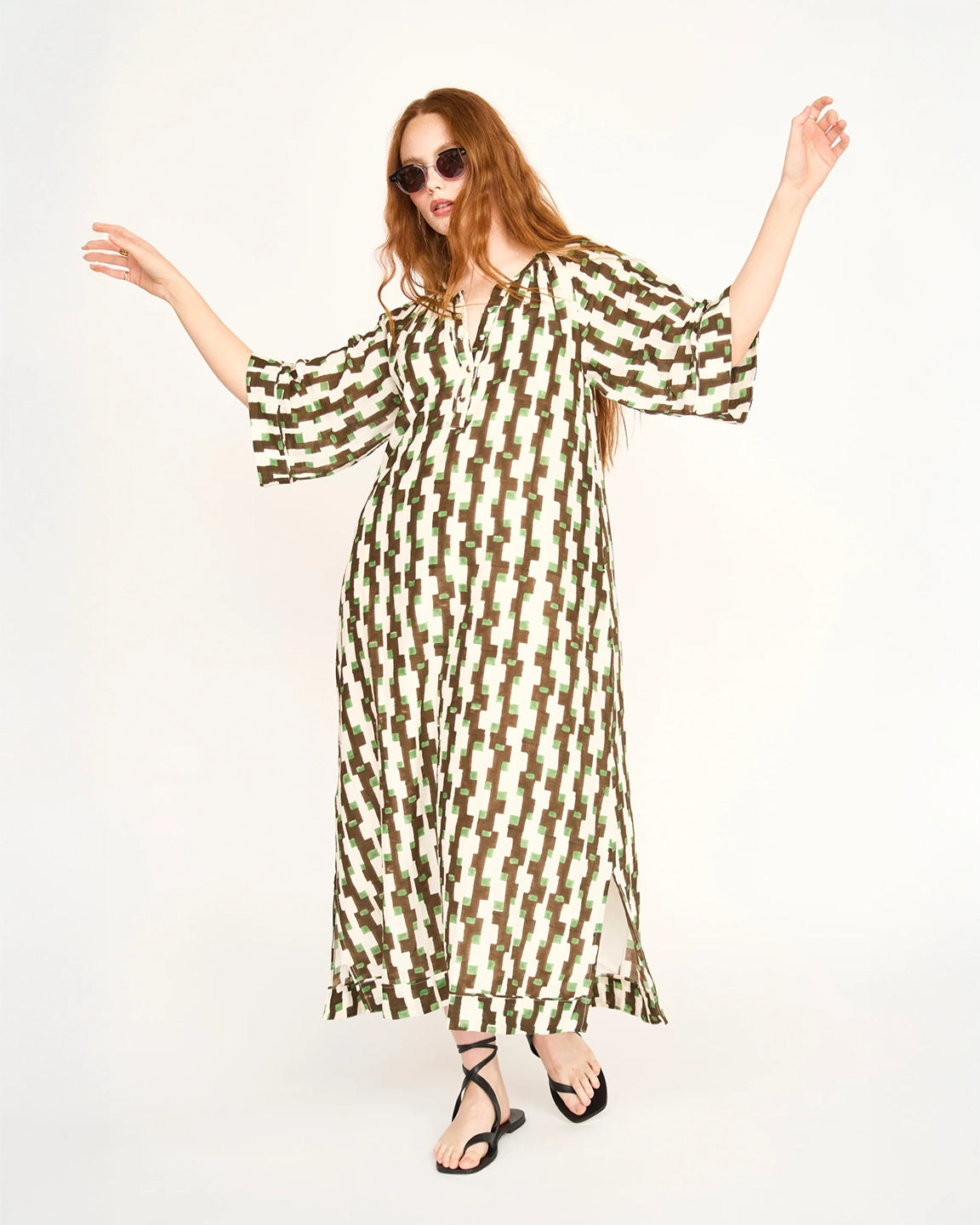Mirth Faro Caftan in Chocolate Mint Hopscotch
