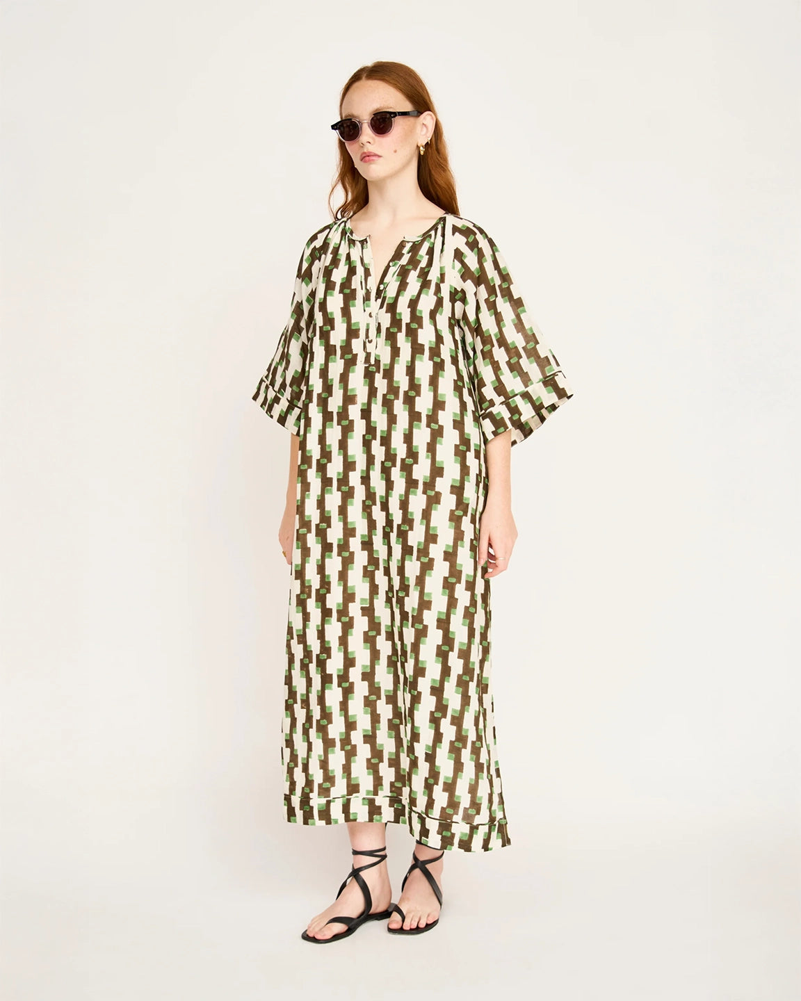 Mirth Faro Caftan in Chocolate Mint Hopscotch