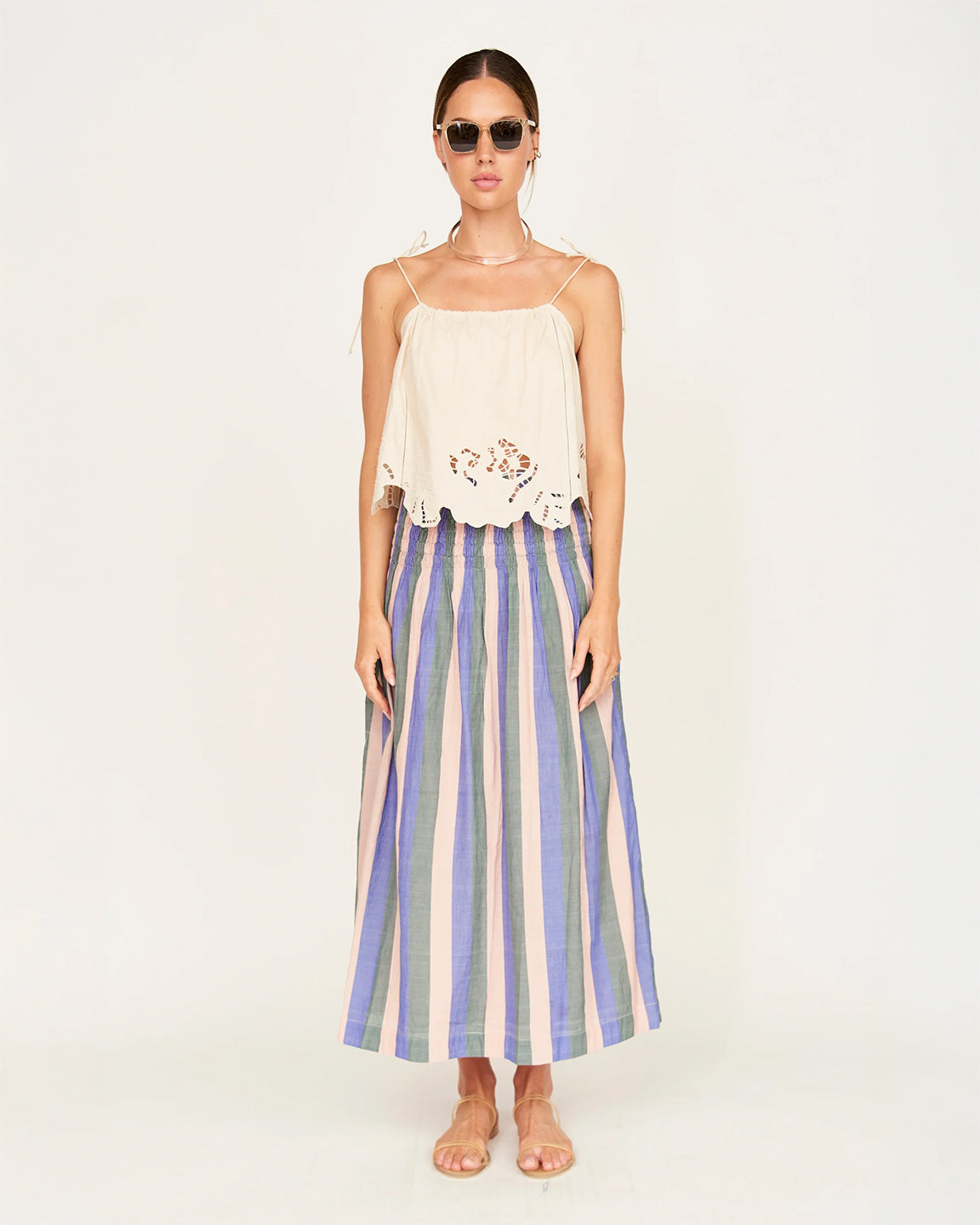 Mirth Savannah Smocked Skirt in Carnival Stripe
