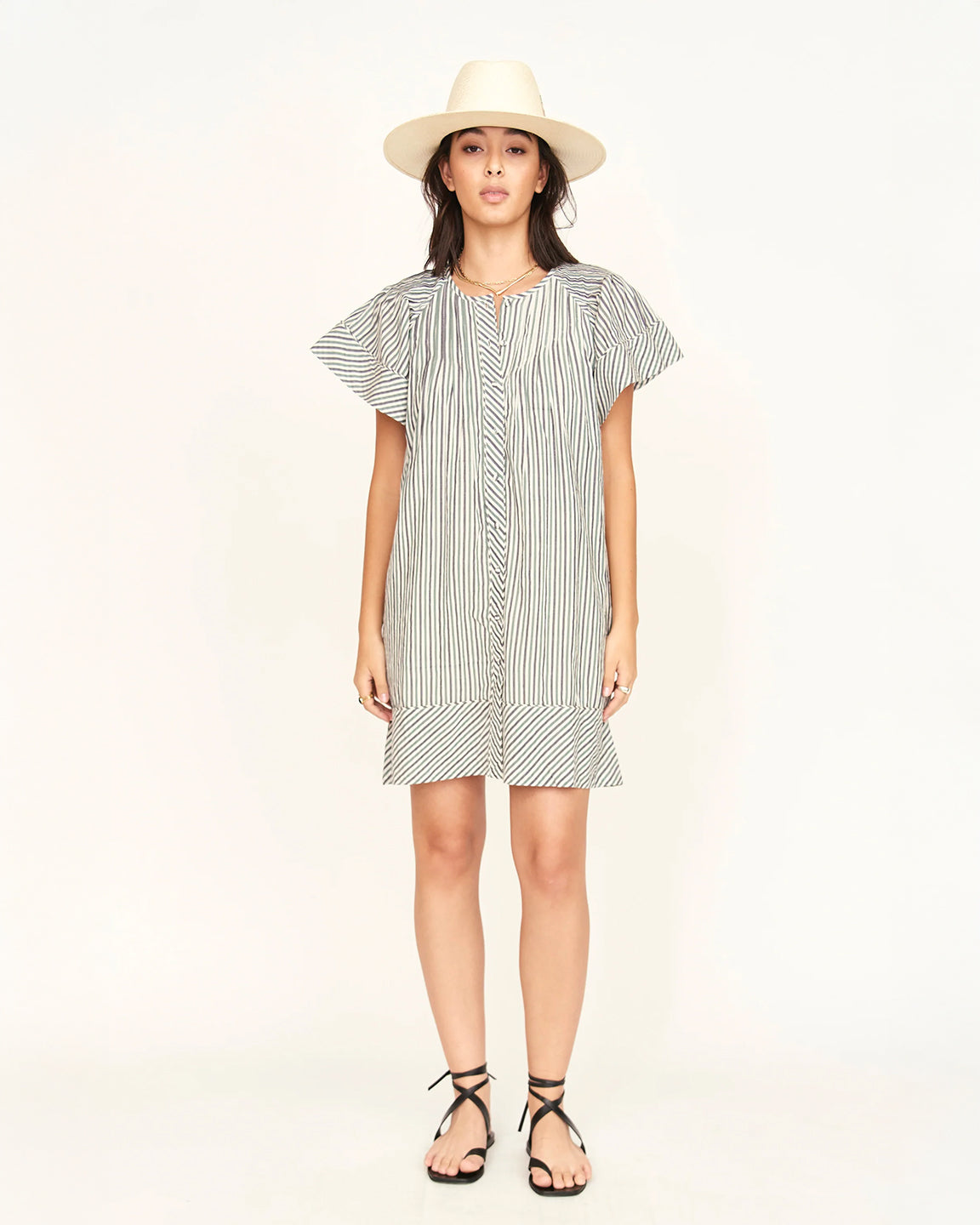 Mirth Vienna Pintuck Short Dress in Dune Stripe