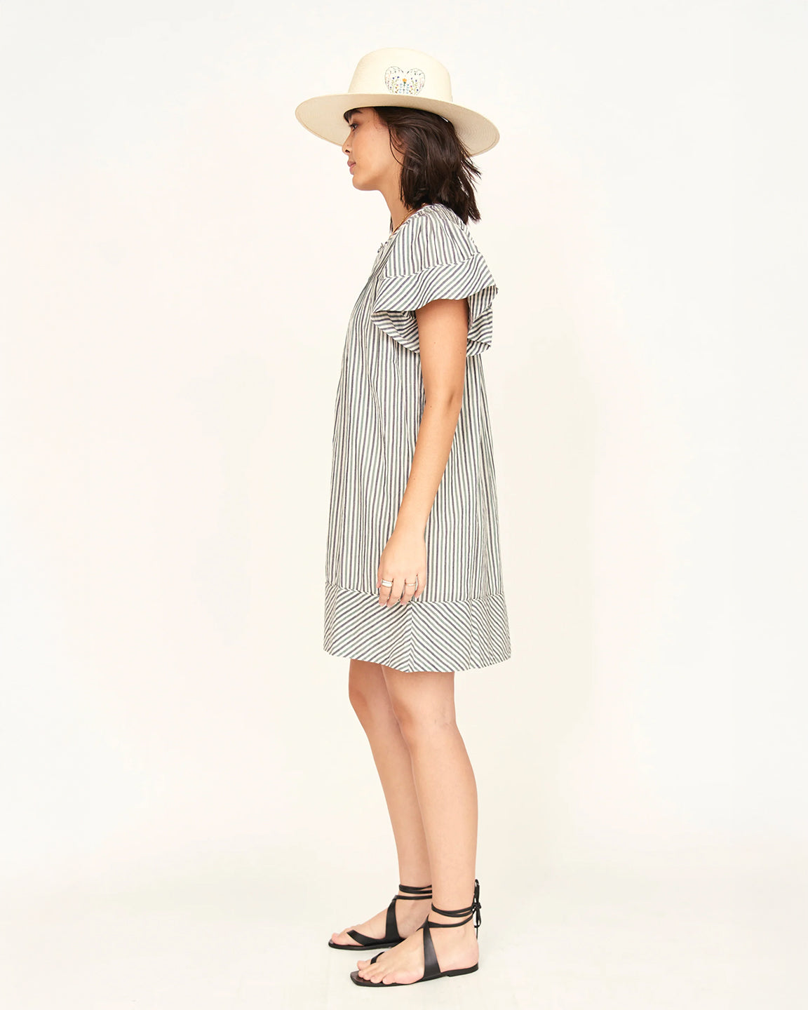 Mirth Vienna Pintuck Short Dress in Dune Stripe