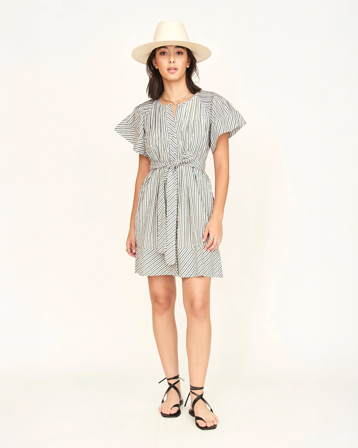 Mirth Vienna Pintuck Short Dress in Dune Stripe