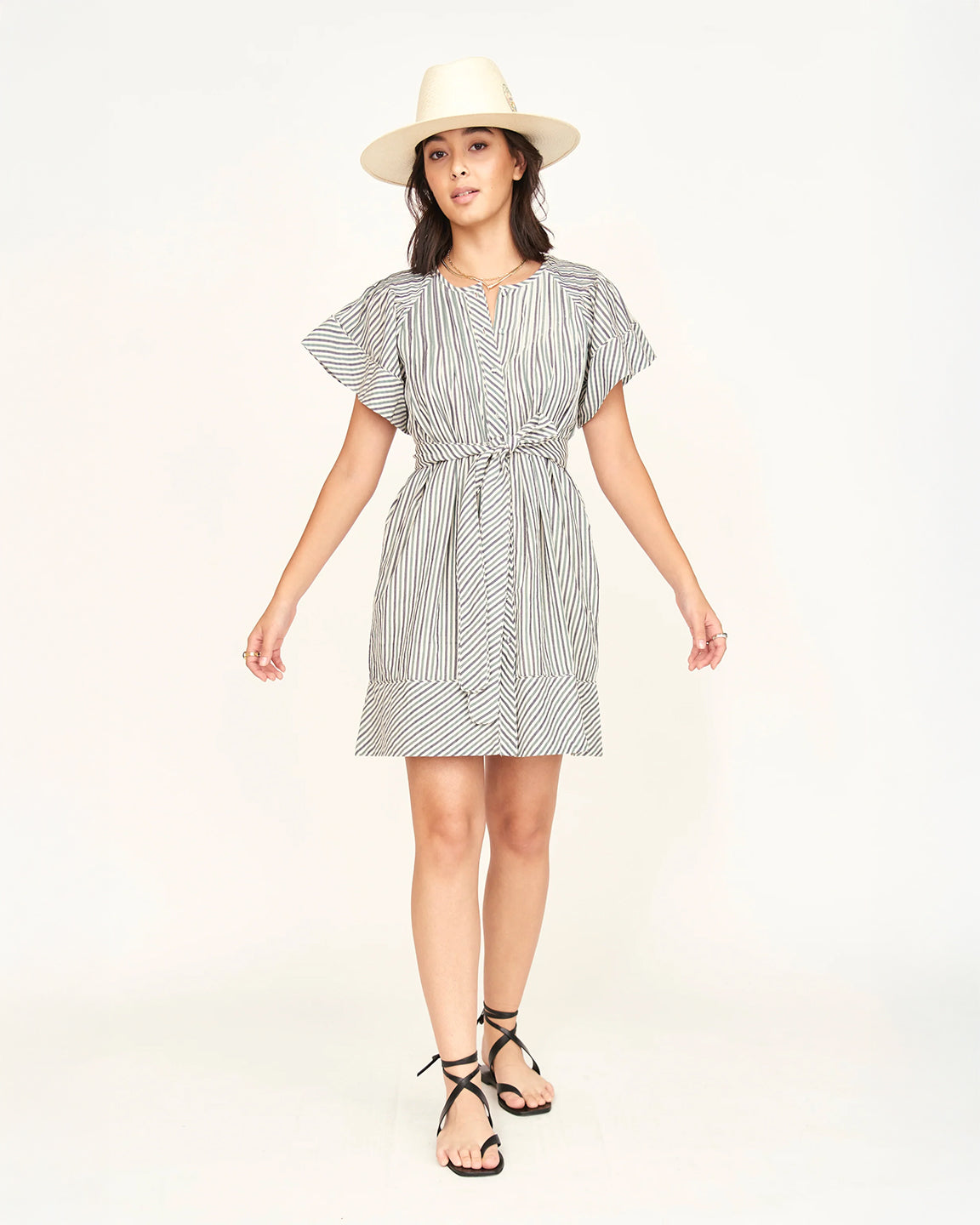 Mirth Vienna Pintuck Short Dress in Dune Stripe