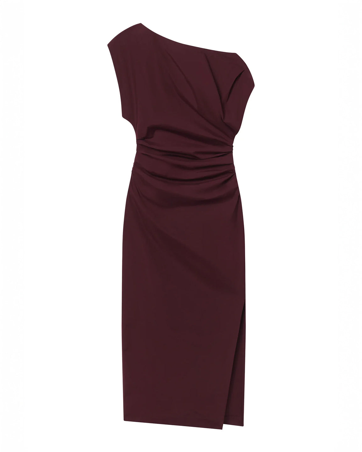 A.L.C. Nara Stretch Cotton Off Shoulder Midi Dress in Plum