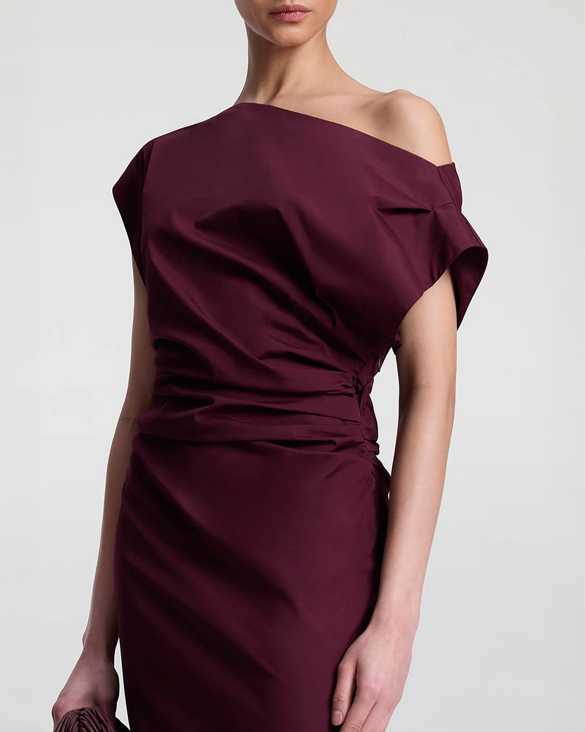 A.L.C. Nara Stretch Cotton Off Shoulder Midi Dress in Plum