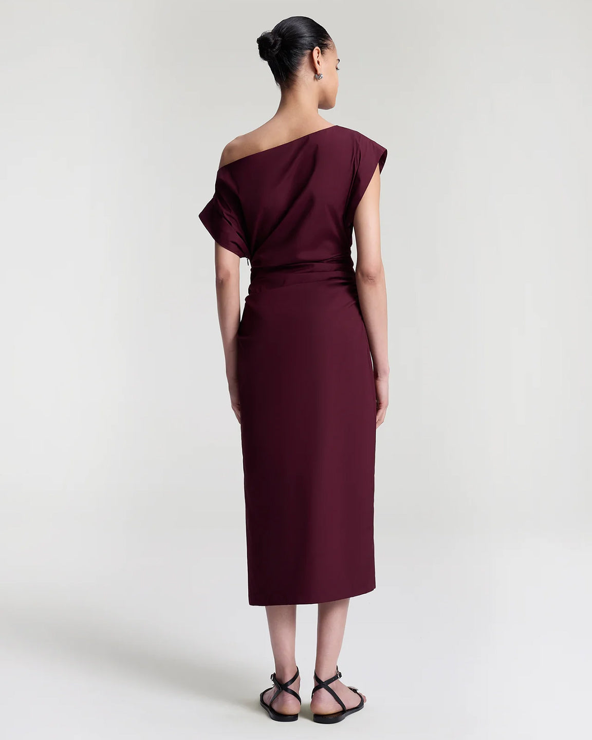 A.L.C. Nara Stretch Cotton Off Shoulder Midi Dress in Plum