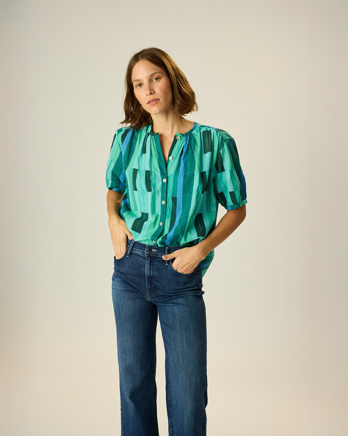 Natalie Martin Violet Top in Sea Glass Cotton Green