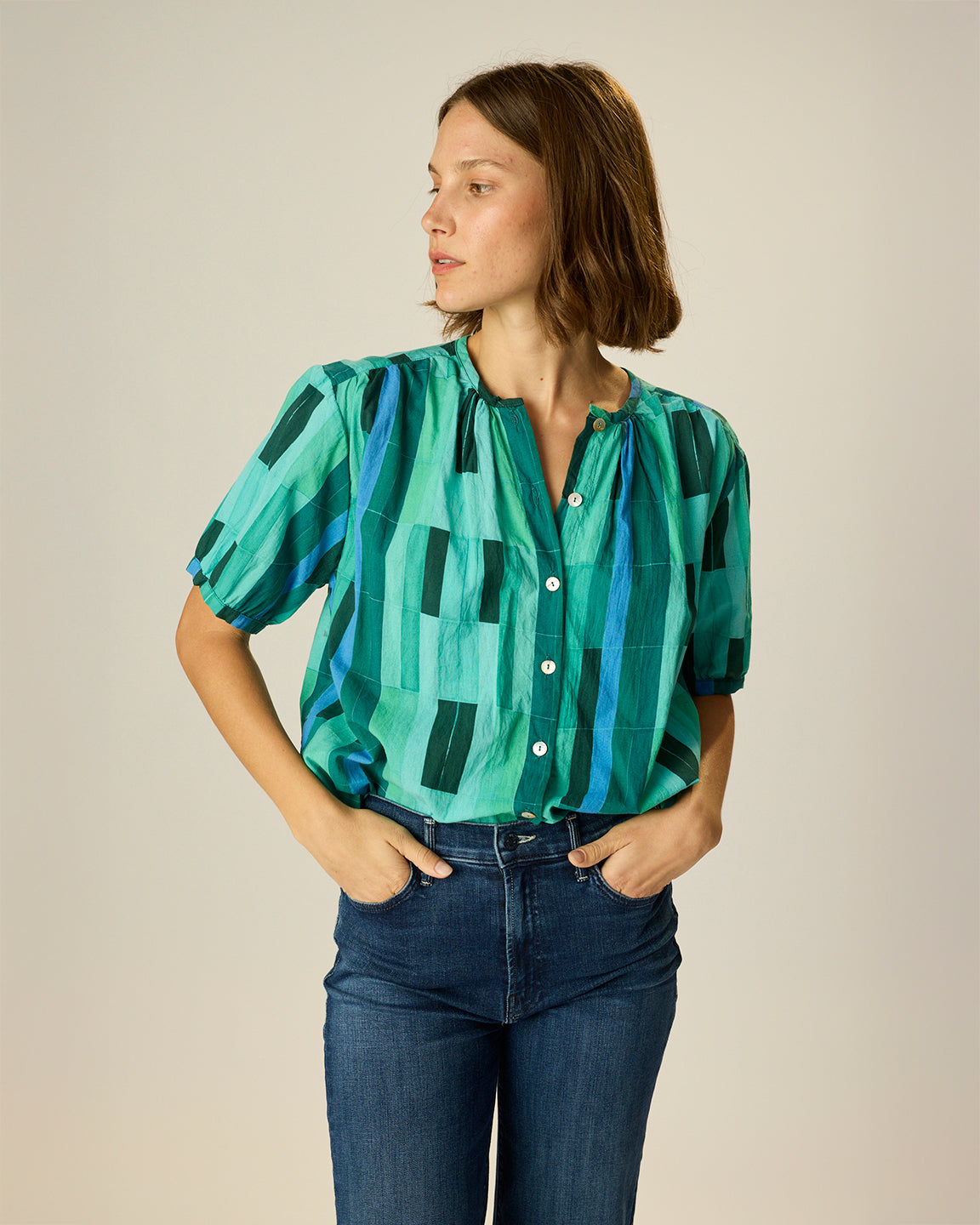 Natalie Martin Violet Top in Sea Glass Cotton Green