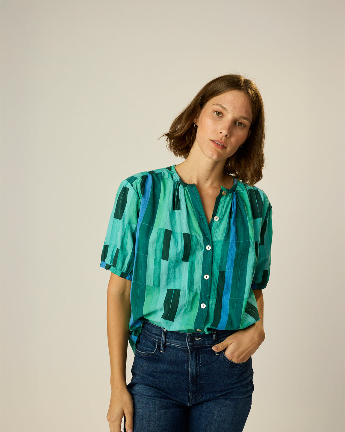 Natalie Martin Violet Top in Sea Glass Cotton Green