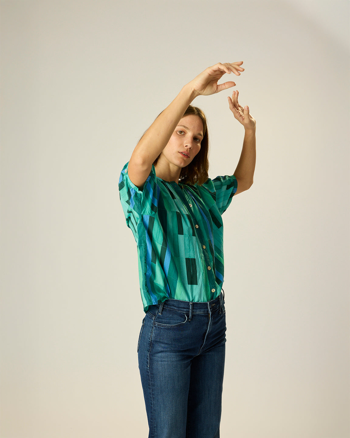 Natalie Martin Violet Top in Sea Glass Cotton Green