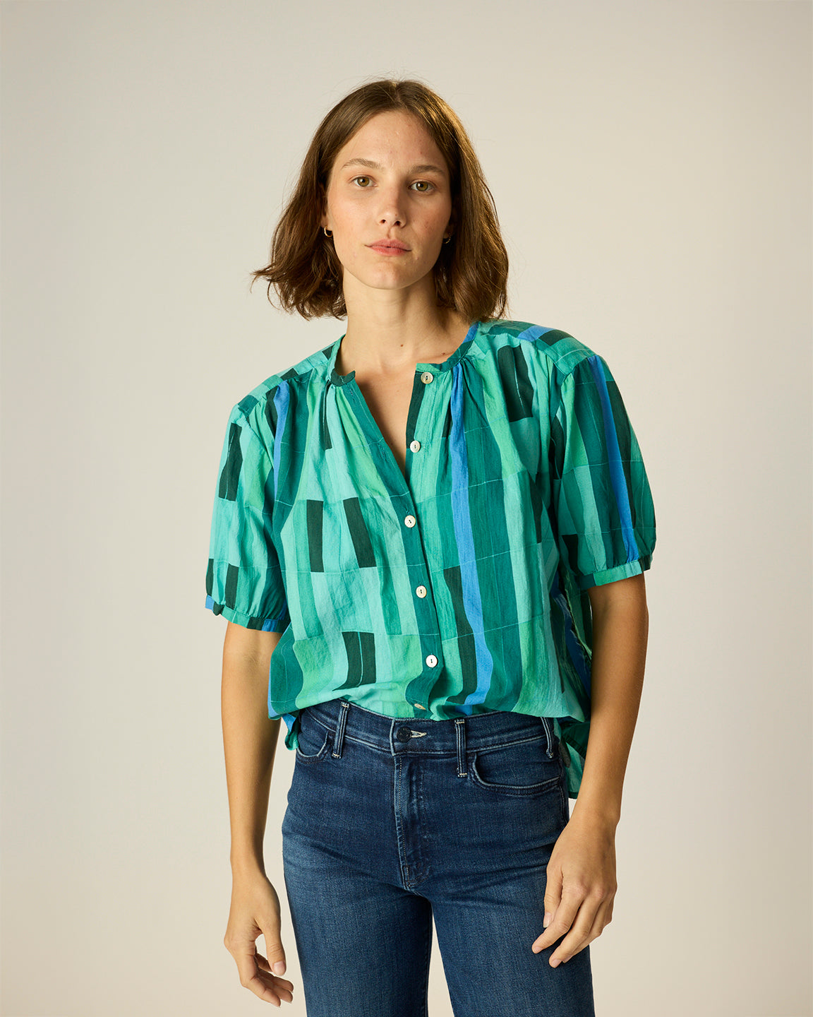 Natalie Martin Violet Top in Sea Glass Cotton Green