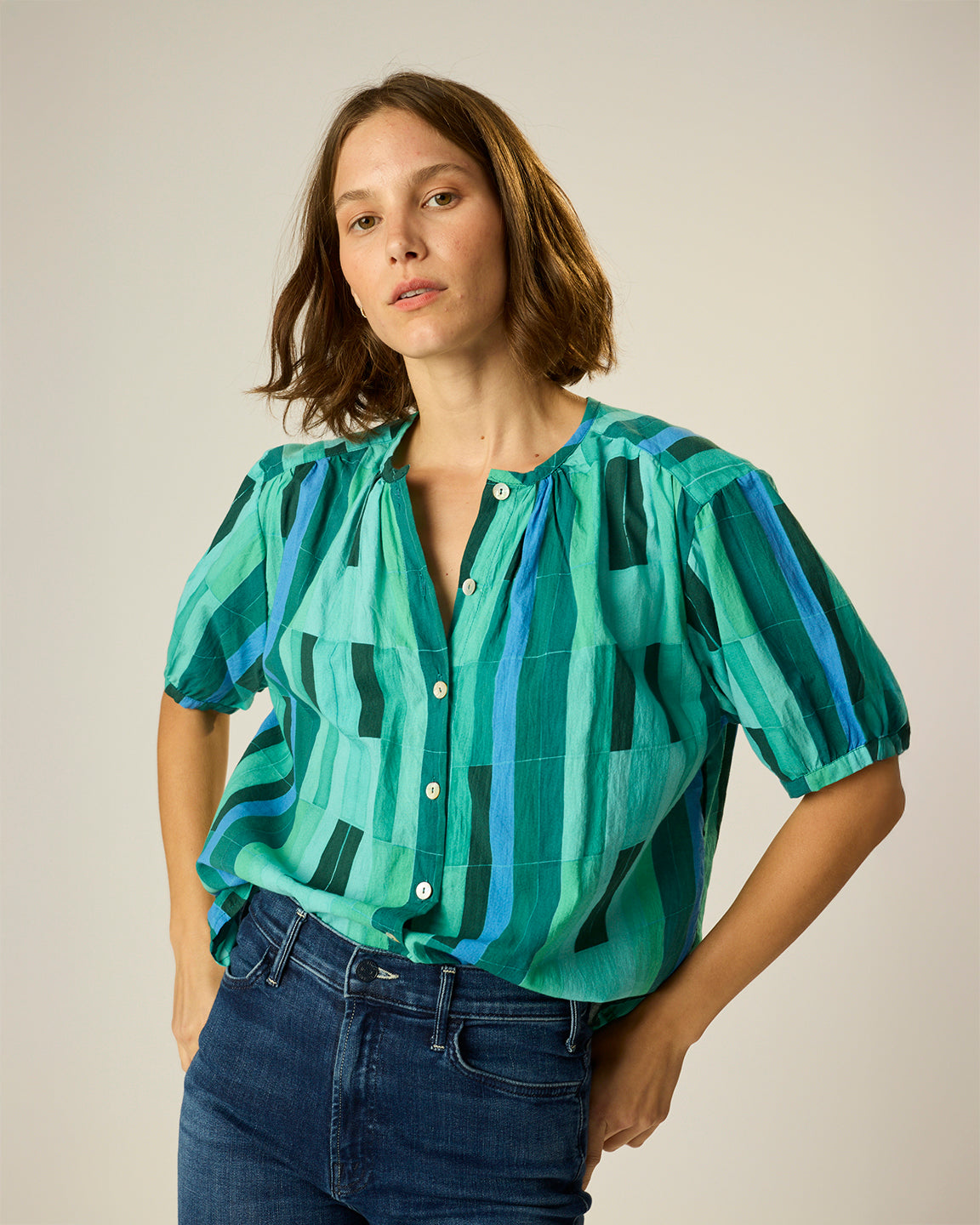 Natalie Martin Violet Top in Sea Glass Cotton Green