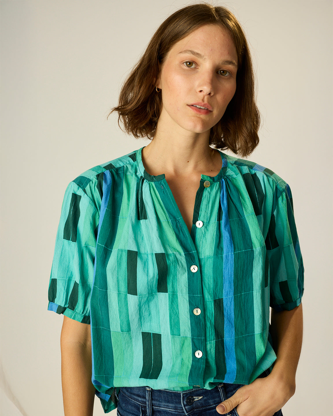 Natalie Martin Violet Top in Sea Glass Cotton Green