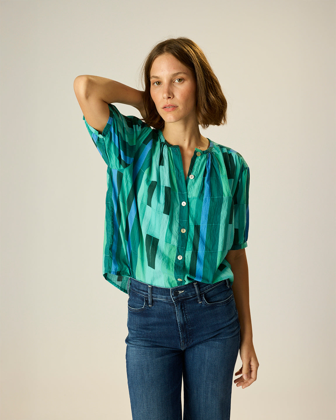Natalie Martin Violet Top in Sea Glass Cotton Green