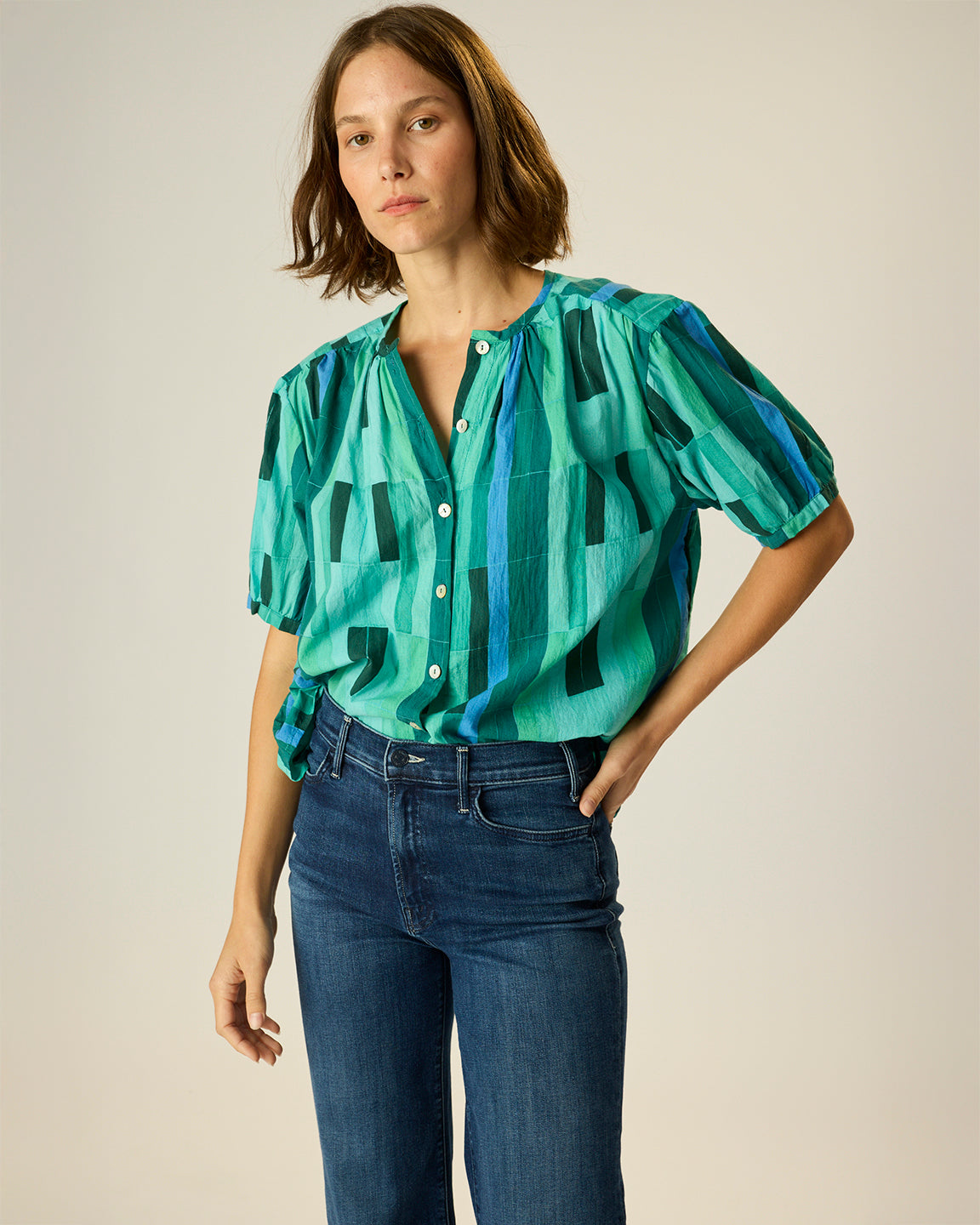 Natalie Martin Violet Top in Sea Glass Cotton Green
