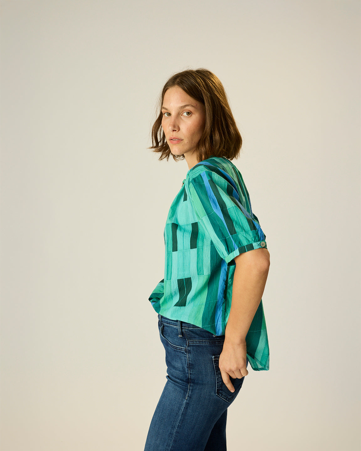 Natalie Martin Violet Top in Sea Glass Cotton Green