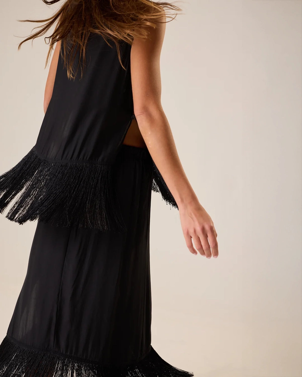 Natalie Martin Jessie Top Black Fringe Silk