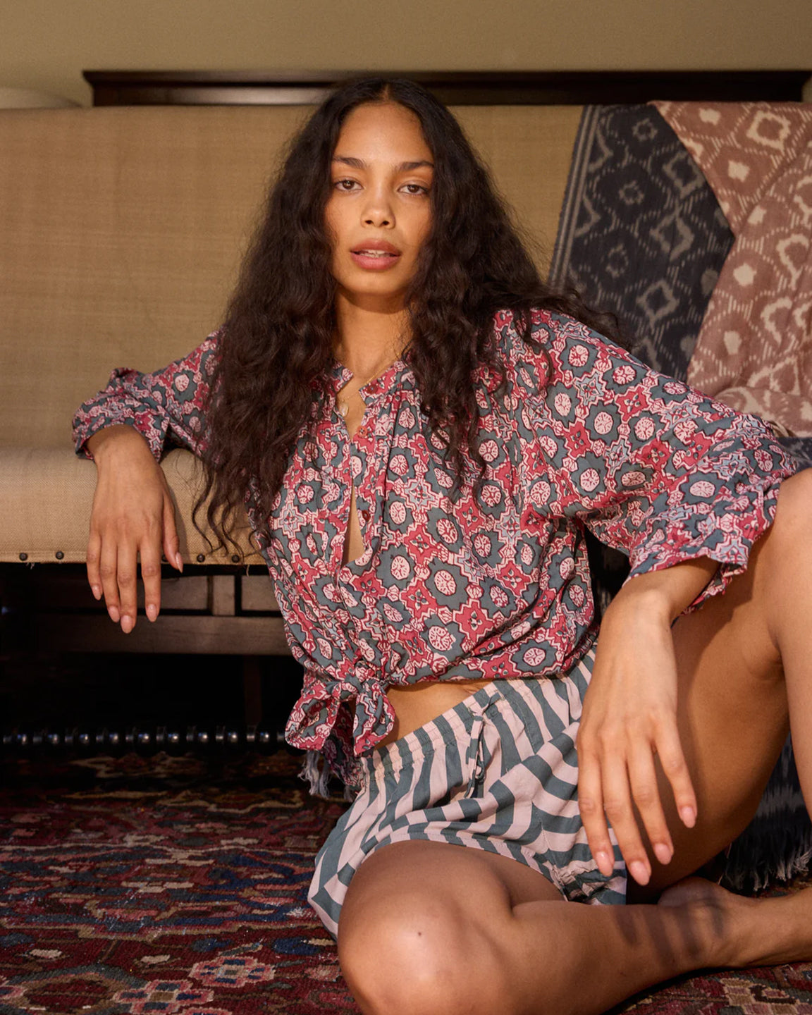 Natalie Martin Tolan Shirt in Jade Spanish Tile