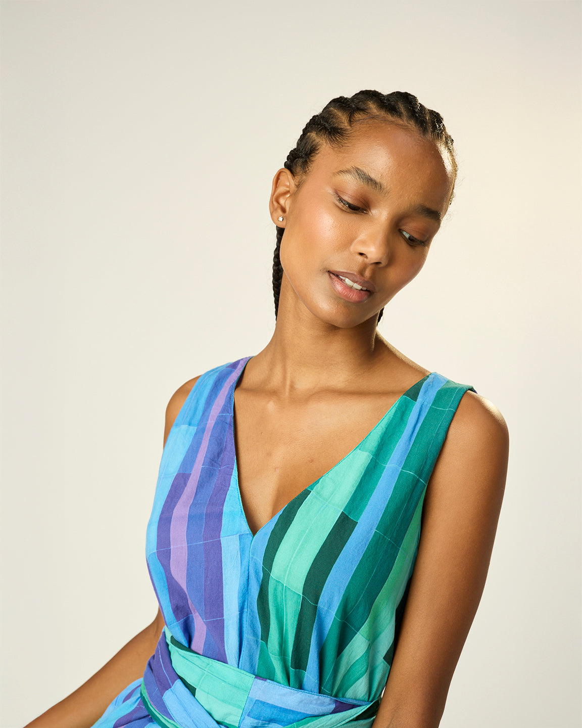 Natalie Martin Tova Maxi with Matching Sash Belt in Sea Glass Cotton Green/Sea Glass Cotton Blue Combo