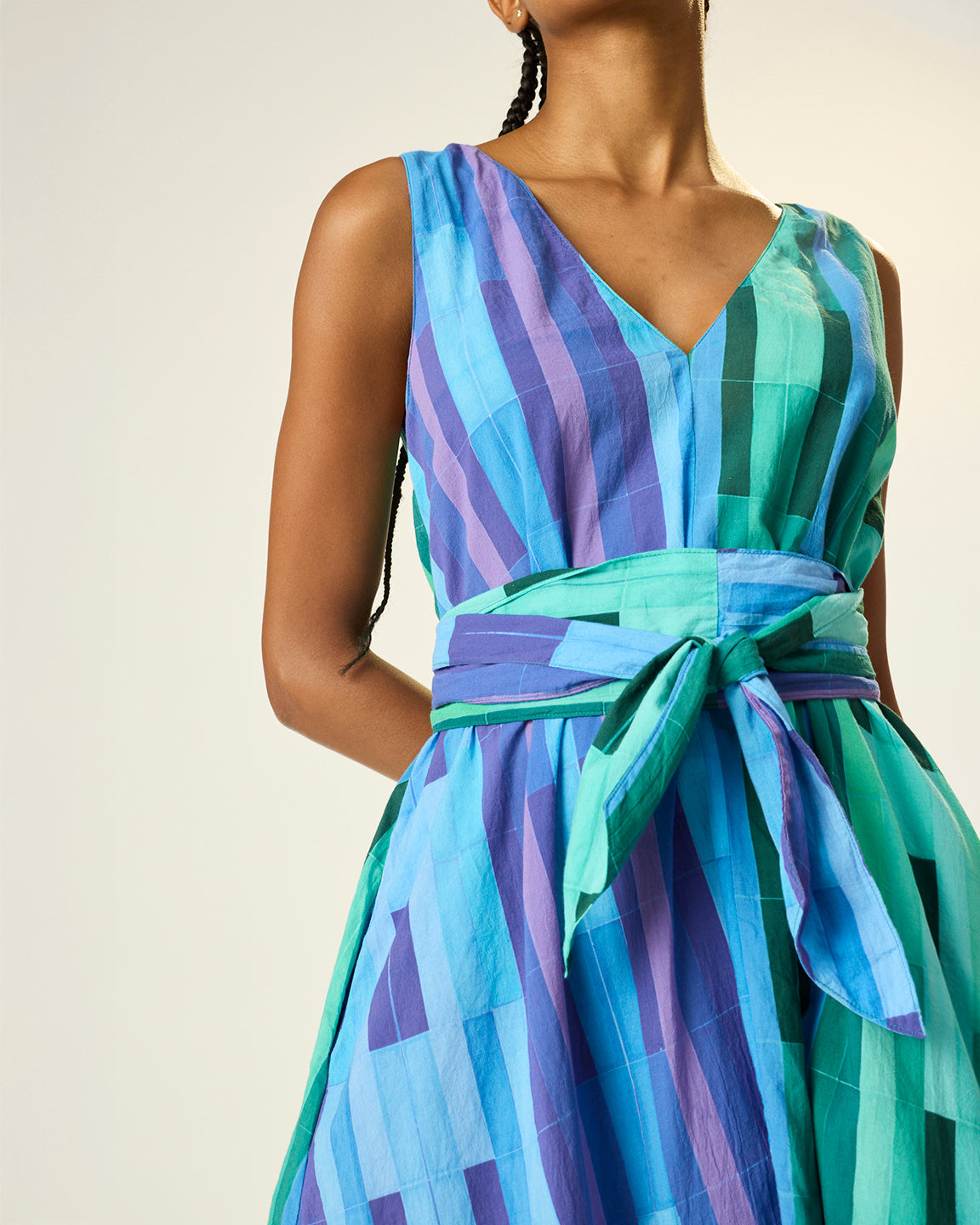 Natalie Martin Tova Maxi with Matching Sash Belt in Sea Glass Cotton Green/Sea Glass Cotton Blue Combo