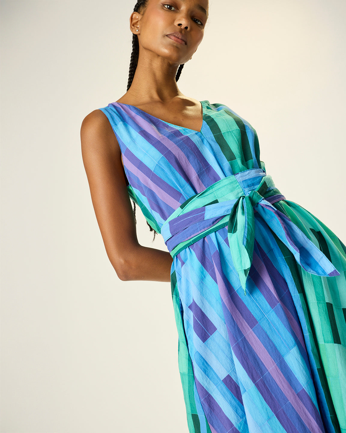 Natalie Martin Tova Maxi with Matching Sash Belt in Sea Glass Cotton Green/Sea Glass Cotton Blue Combo