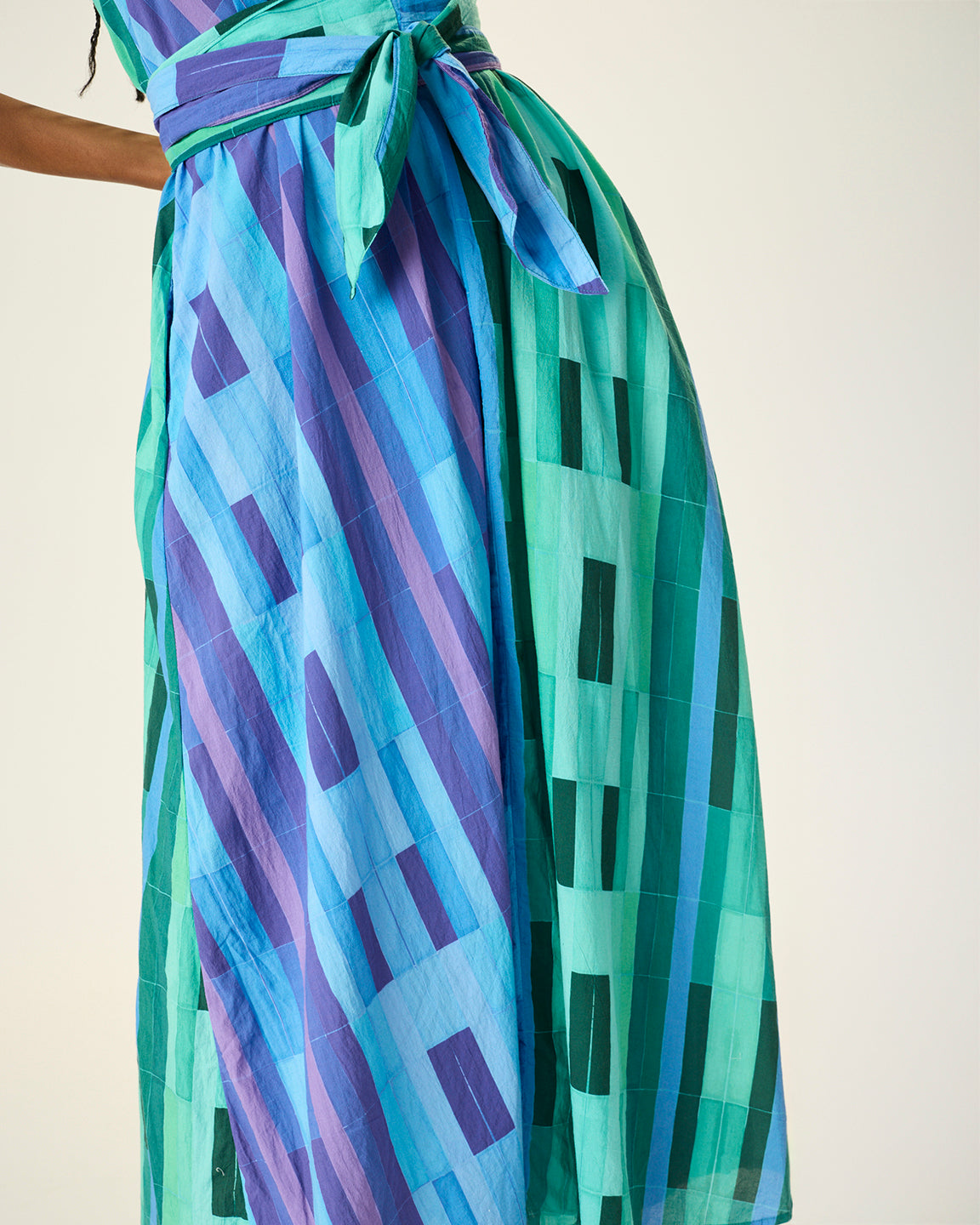 Natalie Martin Tova Maxi with Matching Sash Belt in Sea Glass Cotton Green/Sea Glass Cotton Blue Combo