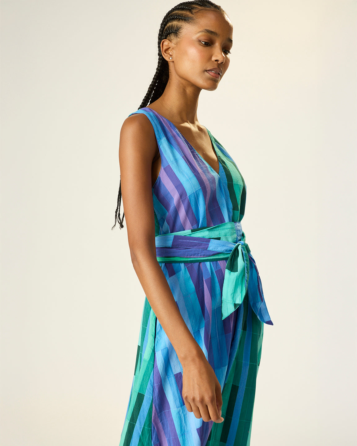 Natalie Martin Tova Maxi with Matching Sash Belt in Sea Glass Cotton Green/Sea Glass Cotton Blue Combo