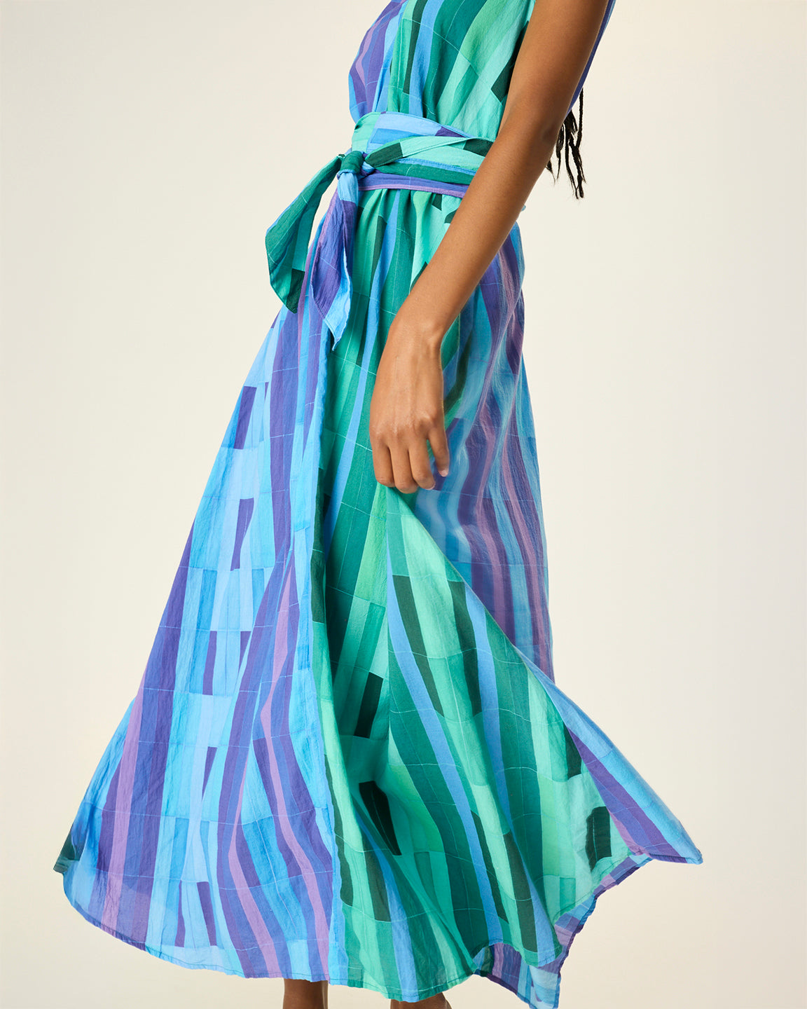 Natalie Martin Tova Maxi with Matching Sash Belt in Sea Glass Cotton Green/Sea Glass Cotton Blue Combo