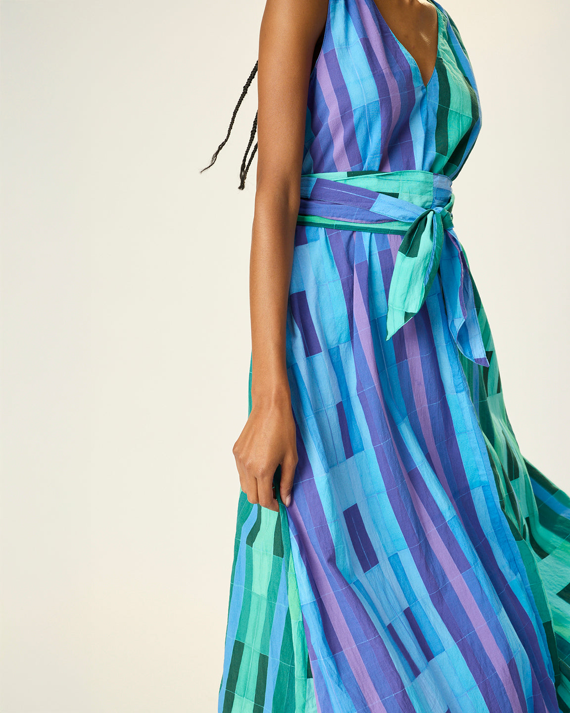 Natalie Martin Tova Maxi with Matching Sash Belt in Sea Glass Cotton Green/Sea Glass Cotton Blue Combo