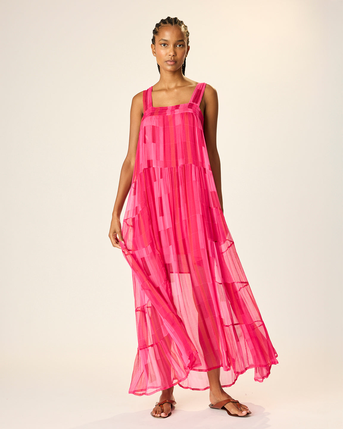 Natalie Martin Jasmine Maxi Dress with Sash in Sea Glass Chiffon Pink