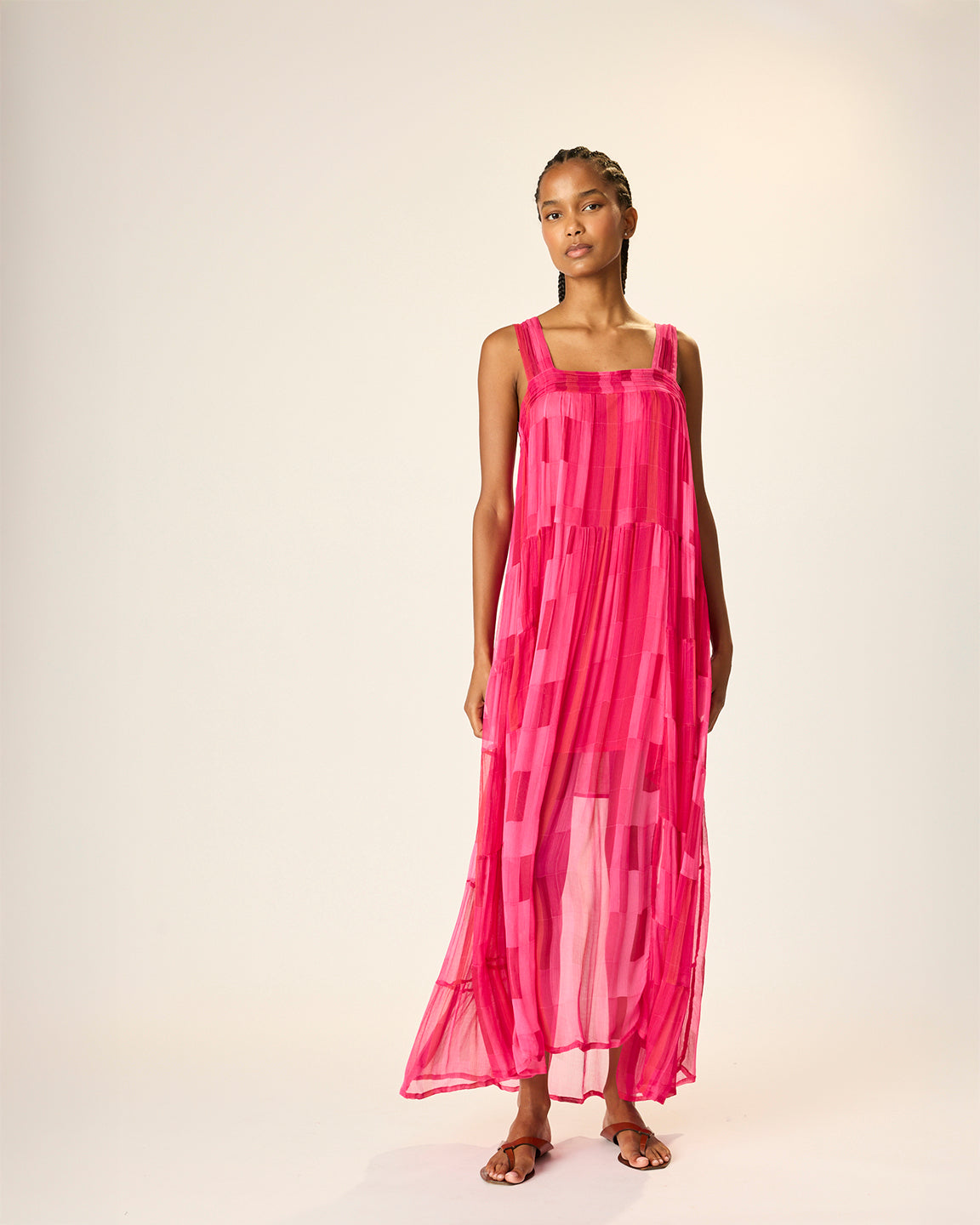Natalie Martin Jasmine Maxi Dress with Sash in Sea Glass Chiffon Pink