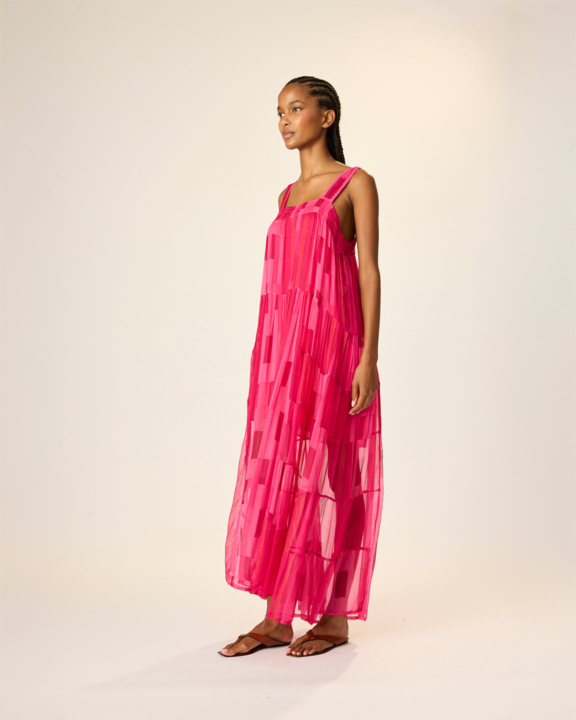 Natalie Martin Jasmine Maxi Dress with Sash in Sea Glass Chiffon Pink