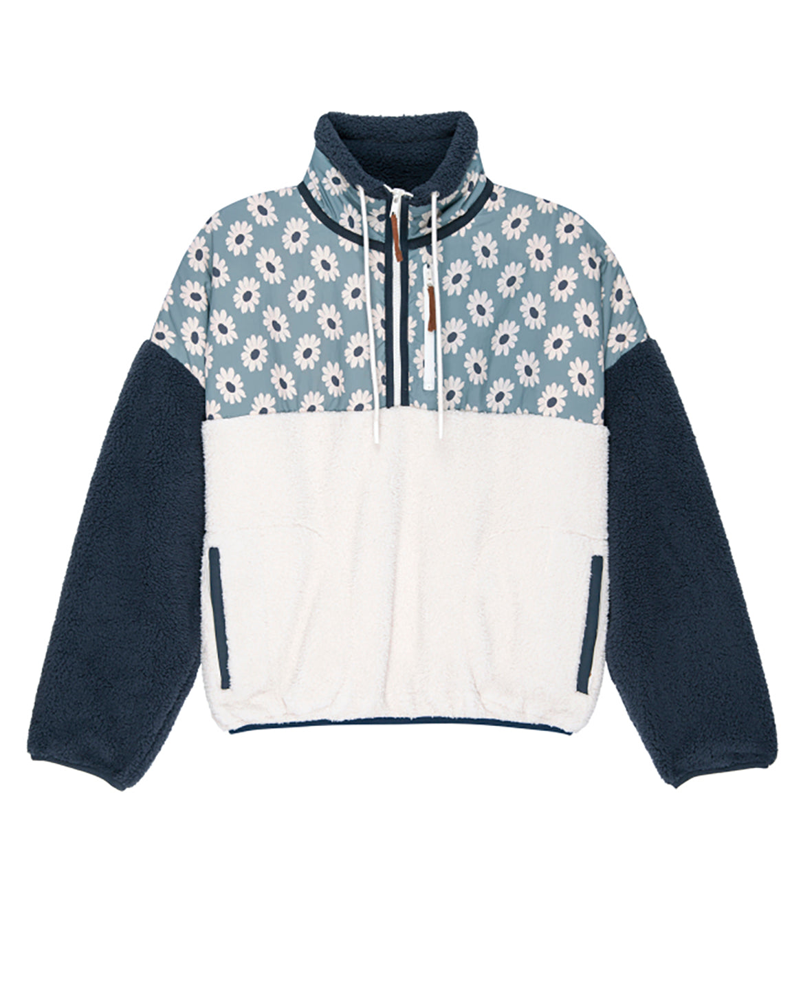The Great. The Plush Terrain Half-Zip in Falling Daisy Colorblock