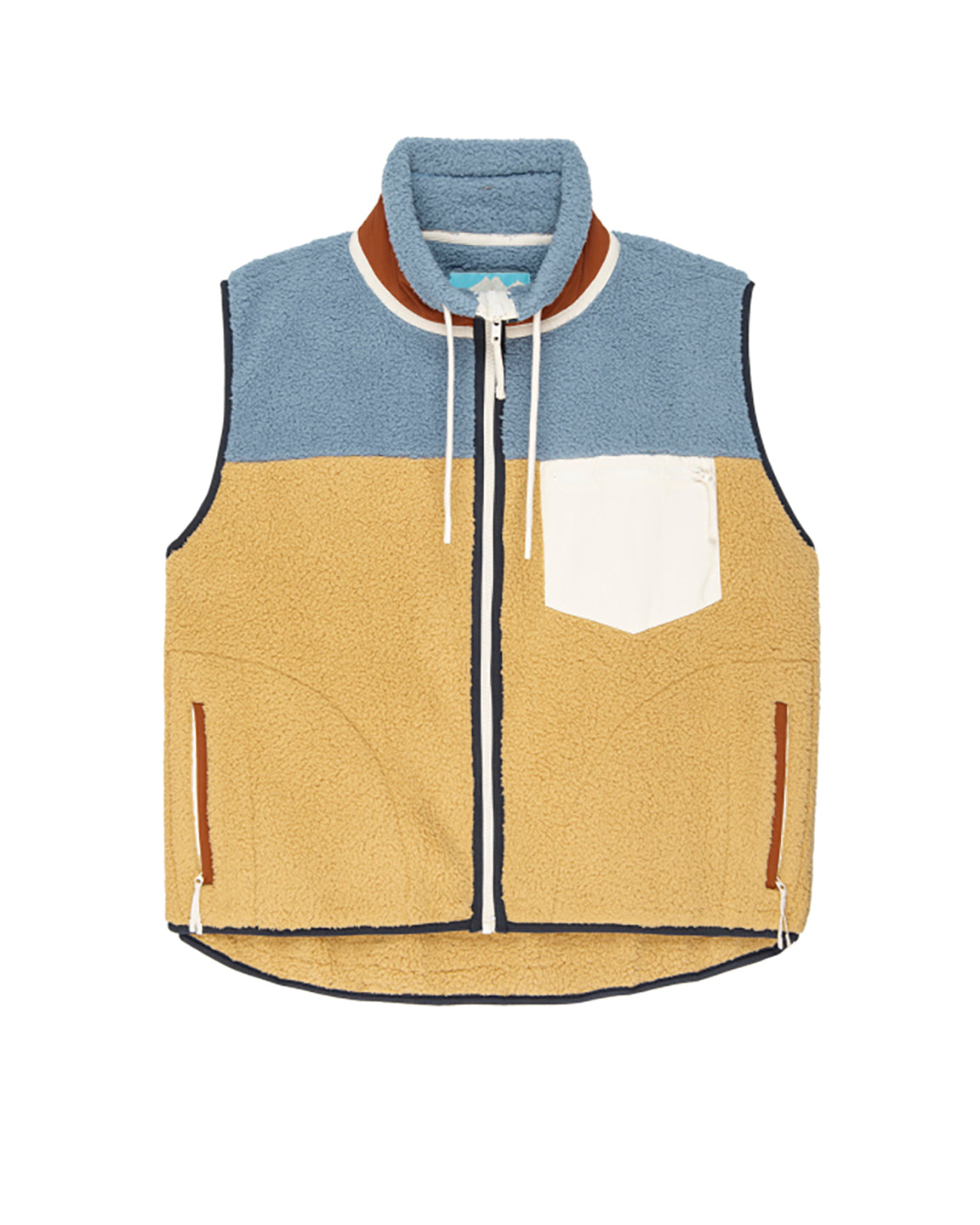 The Great. The Plush Colorblock Terrain Vest in Creek Colorblock