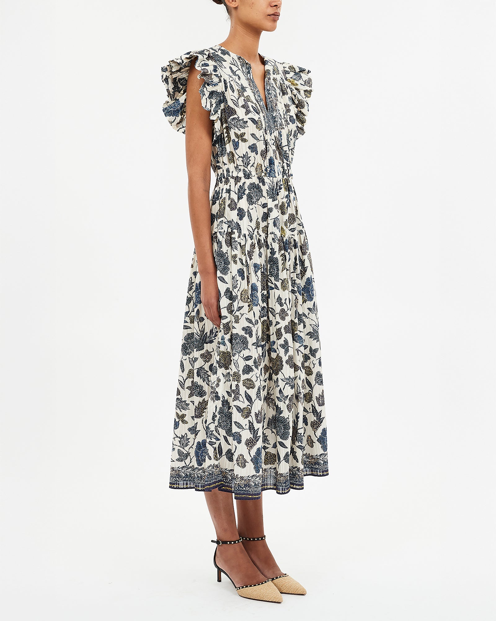 Ulla Johnson Kairi Flutter Sleeve Midi Dress in Porcelain