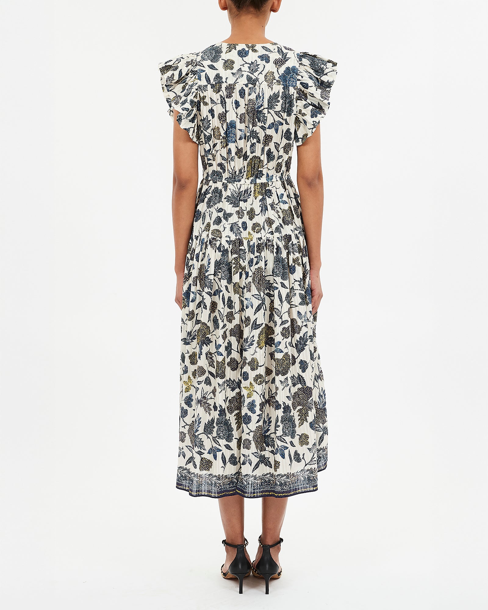 Ulla Johnson Kairi Flutter Sleeve Midi Dress in Porcelain