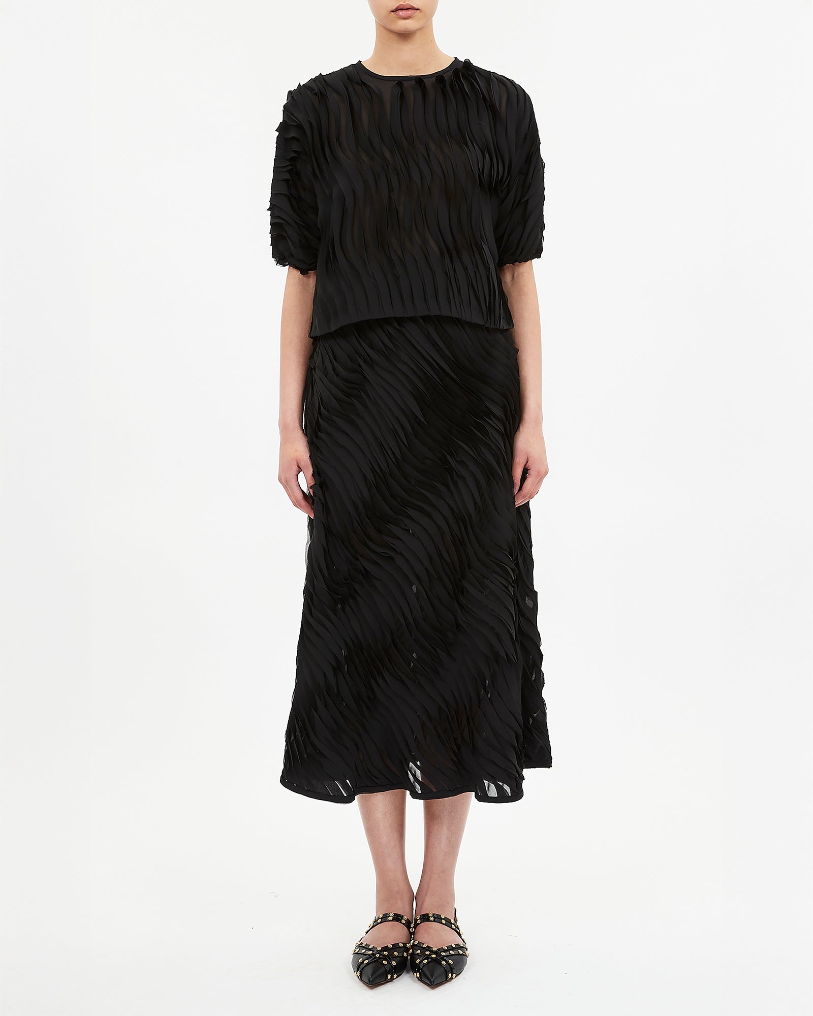 Ulla Johnson Vayda Short Sleeve Top in Noir