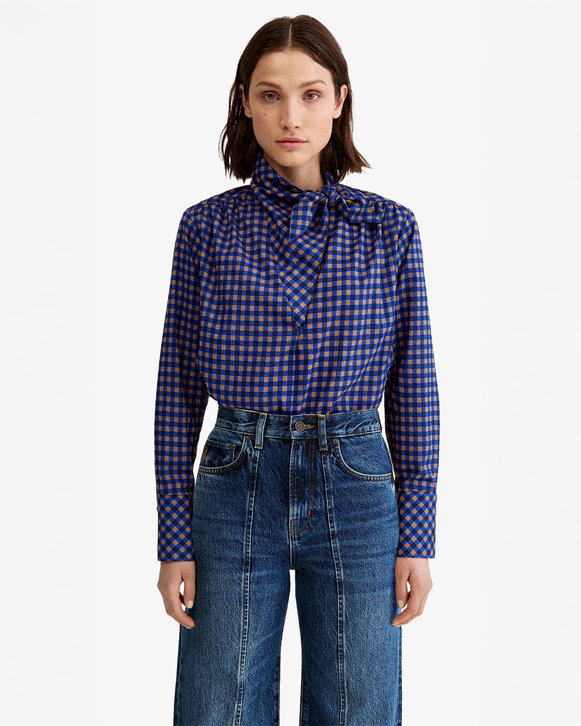 Smythe Bandana Neck Shirt in Blue Gingham