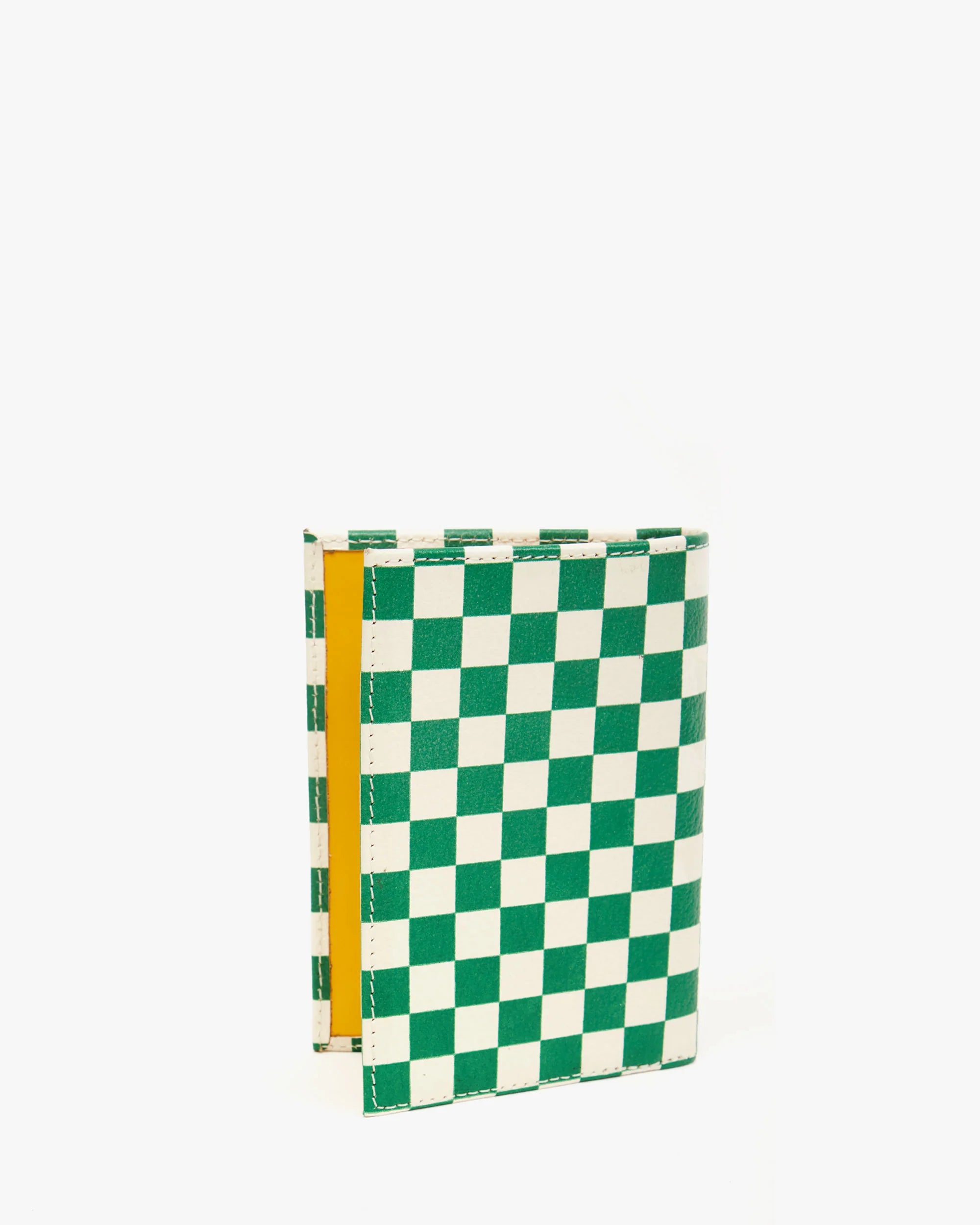 Clare V. Chantal Passport Sleeve w/ Checkers In Fern/Ivory
