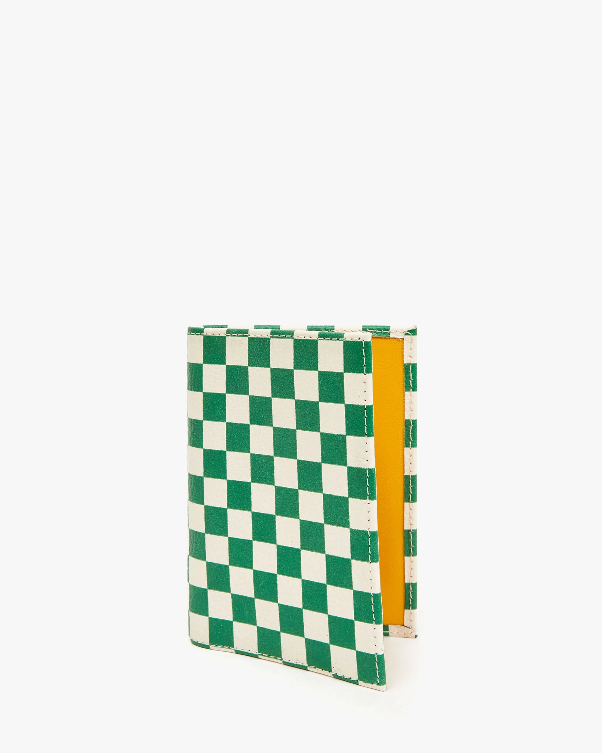 Clare V. Chantal Passport Sleeve w/ Checkers In Fern/Ivory