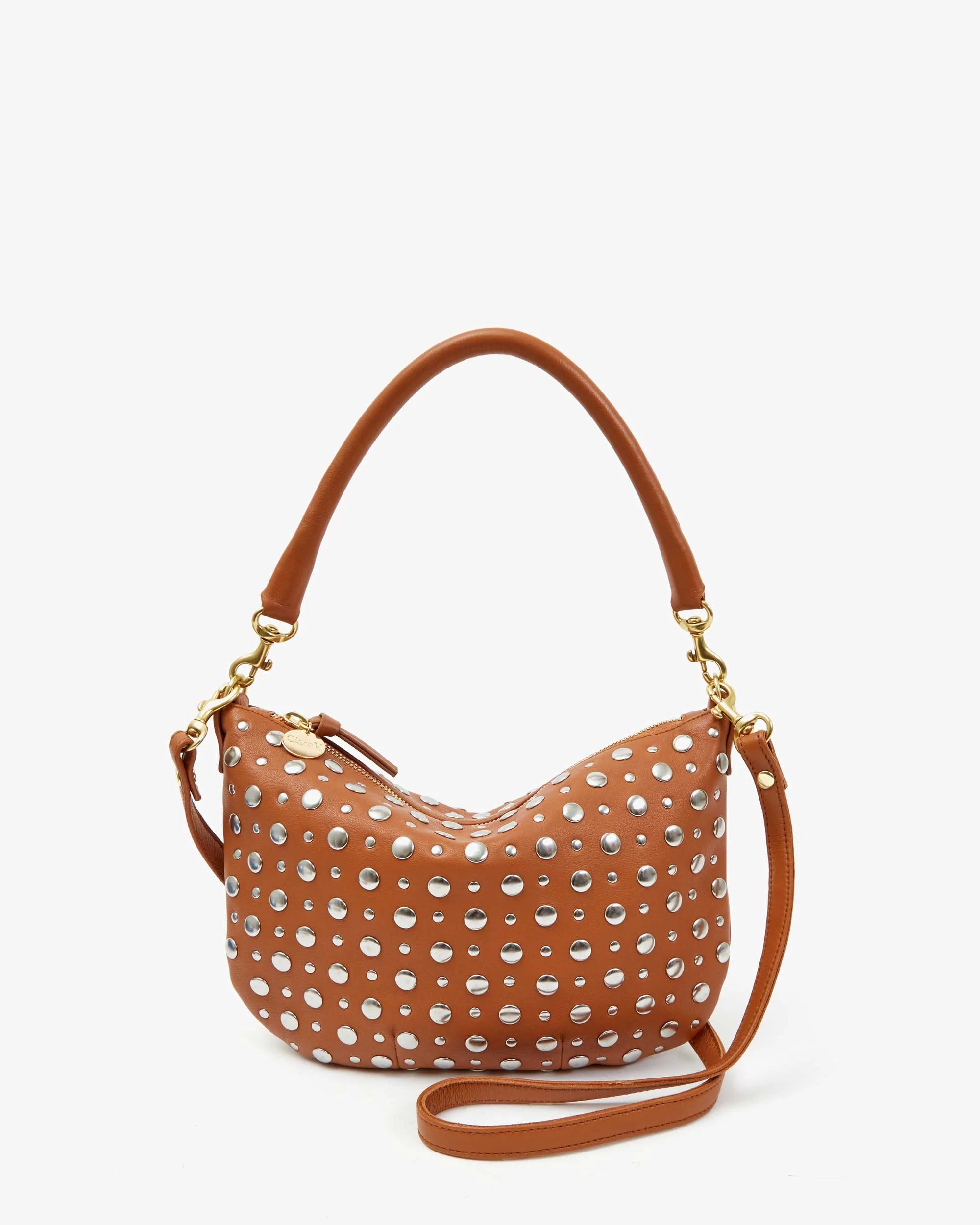 Clare V. Petit Moyen Messenger in Cuoio Nappa with Studs