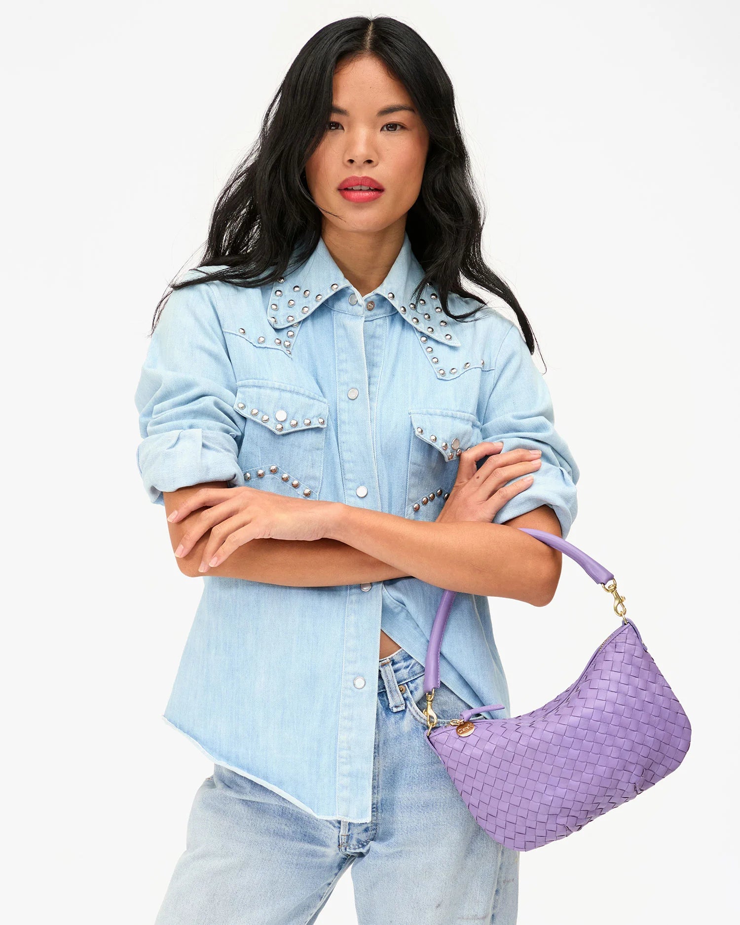 Clare V. Petit Moyen Messenger Medium Woven Diagonal Jacaranda